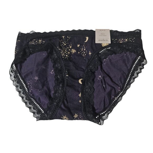 Auden Purple Celestial Bikini Briefs Size SX Black Lace Trim Cotton Blend - Picture 1 of 5